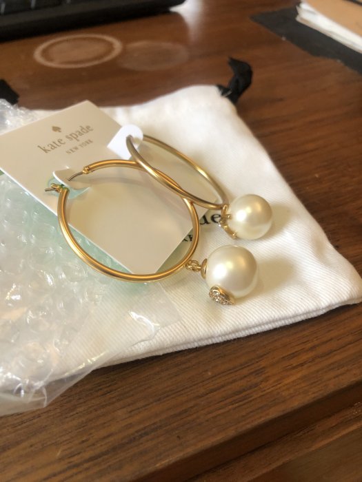 【全新正貨私家珍藏】Kate Spade grandma's closet hoops 珍珠蝴蝶結愛心復古金耳環/耳圈