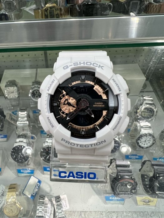 【金台鐘錶】卡西歐 G-SHOCK 白玫瑰金 橡膠錶帶 碼錶GA-110RG-7 A GA-110RG-7