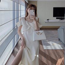 [ ohya梨花 ] =韓國帶回=最新春夏新款名媛甜美穿搭白色編編交叉感短袖造型連身裙小洋裝