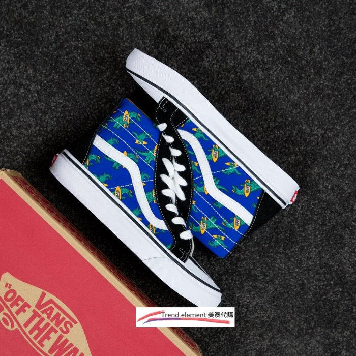 Vans SK8-Hi 彩色 拼接 趣味 恐龍 印花 半月 包頭 高筒 帆布鞋 ~T/E代購~