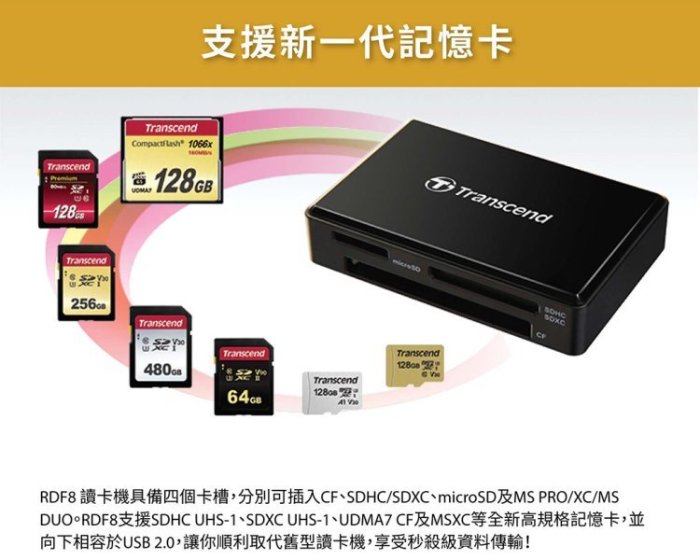 [出賣光碟] 創見 USB 記憶卡 讀卡機 TS-RDF8K2 適用 CF SD microSD TF