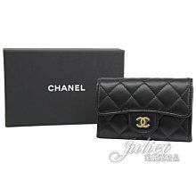 【茱麗葉精品】全新商品 CHANEL 專櫃商品 AP0214 雙C LOGO菱格紋羊皮名片零錢夾.黑/金