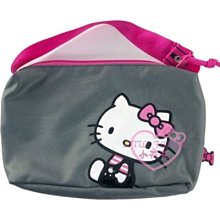 ♥小花花日本精品♥HelloKitty桃灰配色織帶雙層手提包 多功能收納包 過夜包 化妝包 萬用包~3