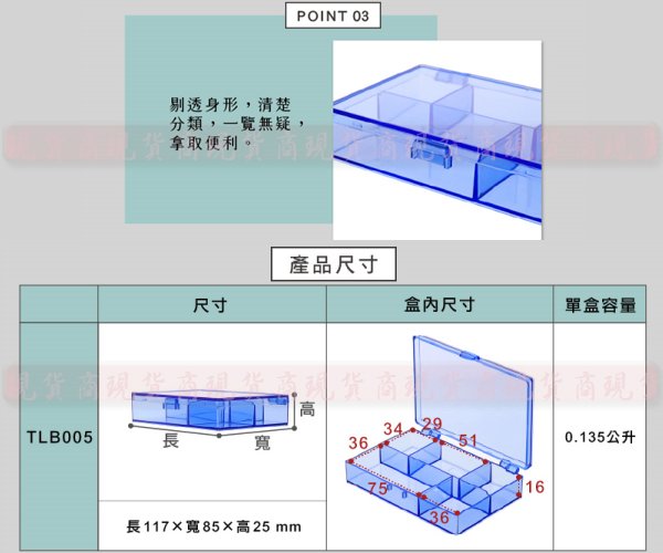 【彥祥】聯府 TLB005 5格小物分類盒(白藍紅) 飾品收納盒 針線盒 串珠收納盒