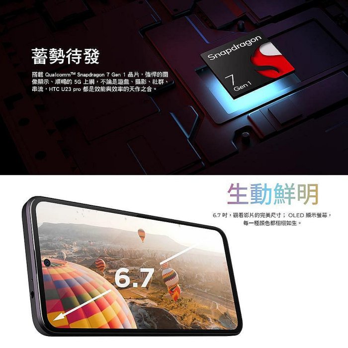 宏達電 HTC U23 pro 5G (12G/256G) 6.7吋螢幕 5G智慧型手機 (元宇宙/AR/ 防塵防水/億級畫素) 台灣公司貨