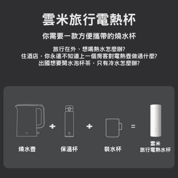 小米 雲米旅行電熱杯 隨型保溫杯 燒水壺 12H插電恆溫  一鍵快速煮 雙層保溫防燙 304不銹鋼 400ml輕巧容量