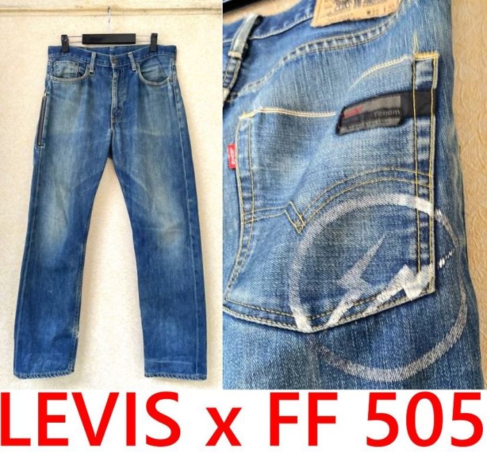 BLACK美中古LEVIS x FRAGMENT圓閃電FENOM水洗丹寧褲牛王505-0207