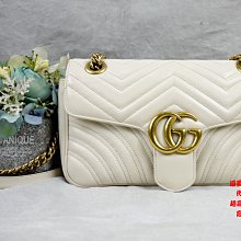 優買二手精品名牌店 GUCCI 443497 MARMONT 白 米 牛皮 愛心 金鍊 肩背包 斜背包 學院包 相機包