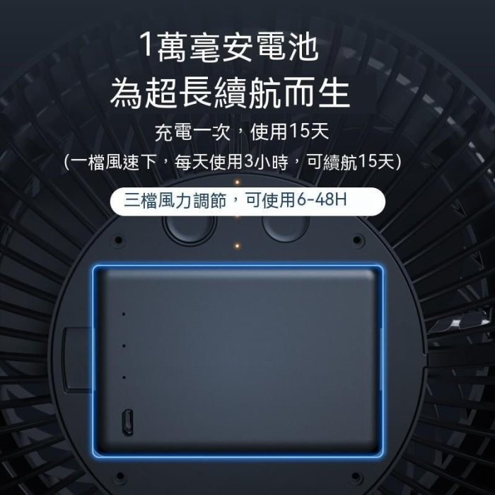 現貨 OPOLAR自叠USB小風扇 靜音大風力可充電 臺夾式風扇 戶   8寸10000毫安24H續航[可夾可立]