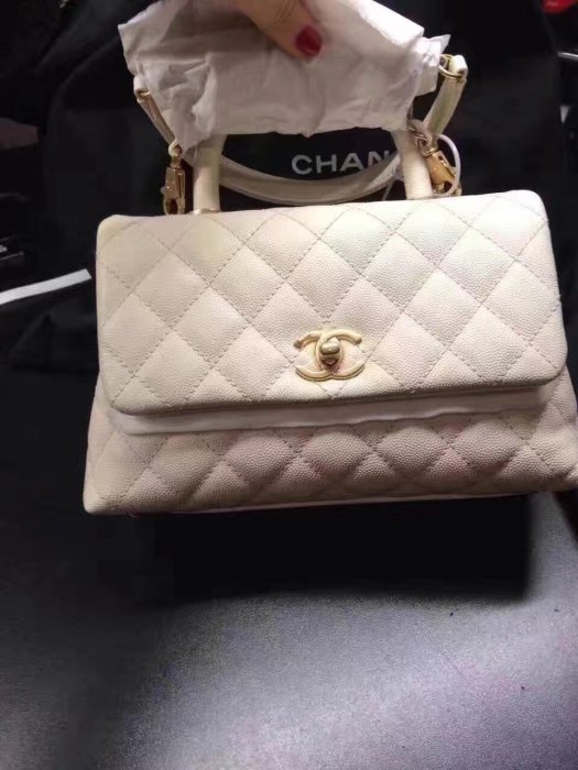 全新正品 Chanel COCO HANDLE 小款23CM 手提兩用包 黑色金鏈 CHANEL 荔枝紋