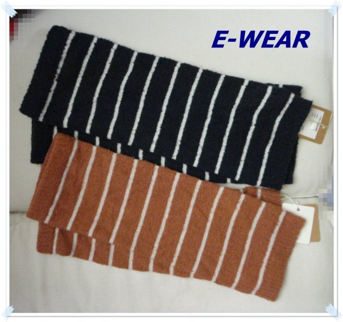 免運出清。E-WEAR【全新專櫃商品】棗褐/湛藍色 日系混搭風格白條紋泡泡感混紡彈力棉織保暖襪套。