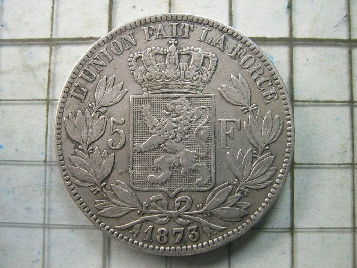 [古倉] -1873 比利時 5F 大銀幣-無補保真-05332