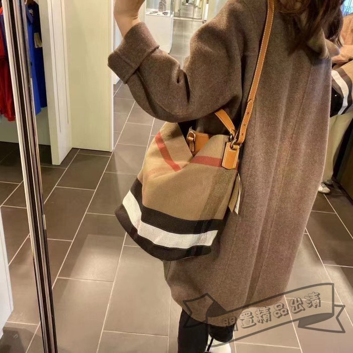 閒置✈二手正品 Burberry 巴寶莉 The Ashby Canvas 經典大格紋 水桶包小號/大號 手提包 斜挎包