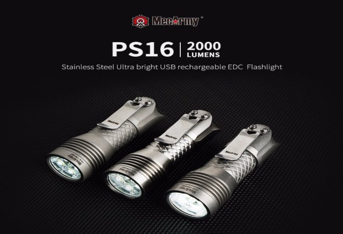 【電筒小鋪】MecArmy PS16 CREE XP-G3 S5 2000流明不銹鋼便攜型高亮EDC手電筒