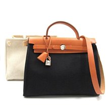 HERMES 愛馬仕 Herbag PM 牛皮 帆布 □D刻 黑色棕色 日本现货 包郵包稅 9.5成新【BRAND OFF】