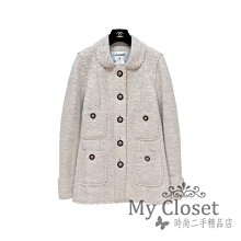 My Closet 二手名牌 Chanel 經典 淺米灰色 小圓領 雙C釦 四口袋 反摺袖口 外套