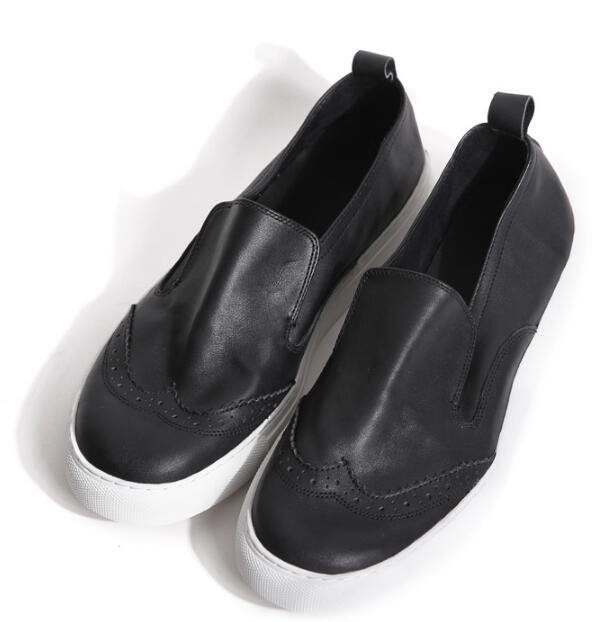 FINDSENSE MD 日系 高品質 時尚 潮 男 柔軟牛皮 雕花設計 一腳蹬 懶人鞋 低跟休閒鞋 板鞋
