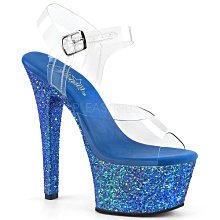 Shoes InStyle《六吋》美國品牌 PLEASER 原廠正品透明金蔥厚底高跟涼鞋 出清『藍色』
