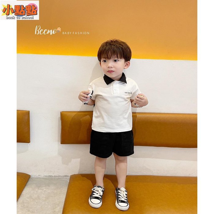 【小點點】polo 領衣服套裝,韓國字母印花胸前柔軟鱷魚棉材質,適合 17 歲兒童穿著 23171B
