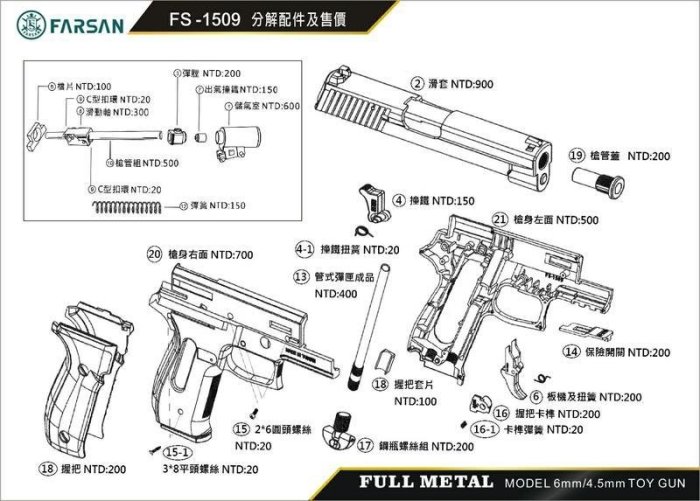【WKT】FS 華山 P226 1509 直壓槍 原廠客訂零件專用賣場(現貨供應)-FS1509PARTS