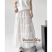 VENESSA~ 歐單 ME 新款 時尚高級感蕾絲 舒適鬆緊腰蛋糕長裙 傘裙 2色 (R1472)