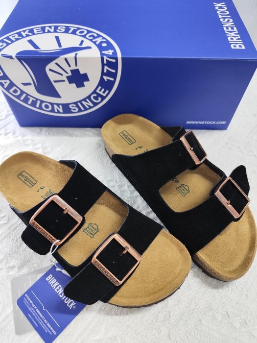 birkenstock 勃肯鞋情侶款真皮牛皮軟木厚底休閒拖鞋涼鞋黑色絨面35-45