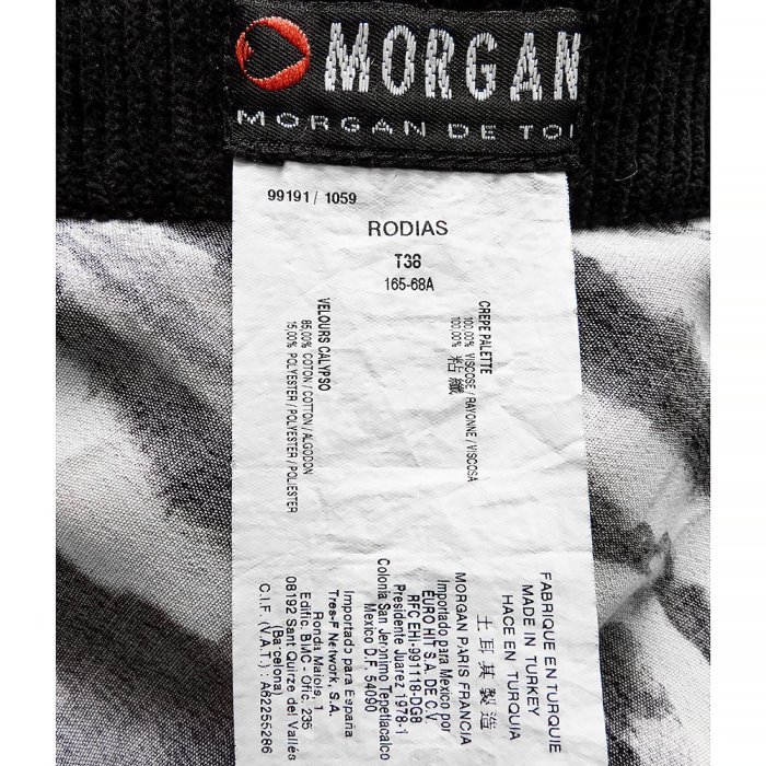 法國摩根Morgan黑色燈心絨拼接雪紡紗印花及膝裙 38號