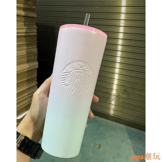 papa潮玩【叮噹水杯】✨✨✨Starbucks✨星巴克女神吸管杯 不鏽鋼杯身 塑膠吸管 限量版吸管杯 大容量便攜隨行水杯 漸變夢幻