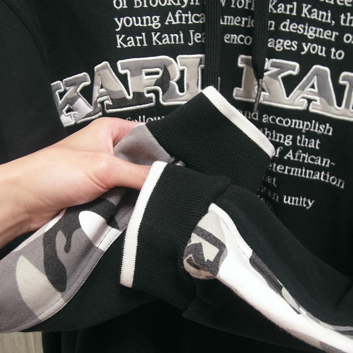 Karl Kani 帽T 大學T 老T 長袖 黑 迷彩 嘻哈 街頭 極稀有 老品 復古 古著 Vintage