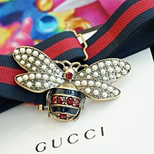 Gucci 453277 Web belt with bee 水晶小蜜蜂腰帶 藍/紅 85 cm 現貨