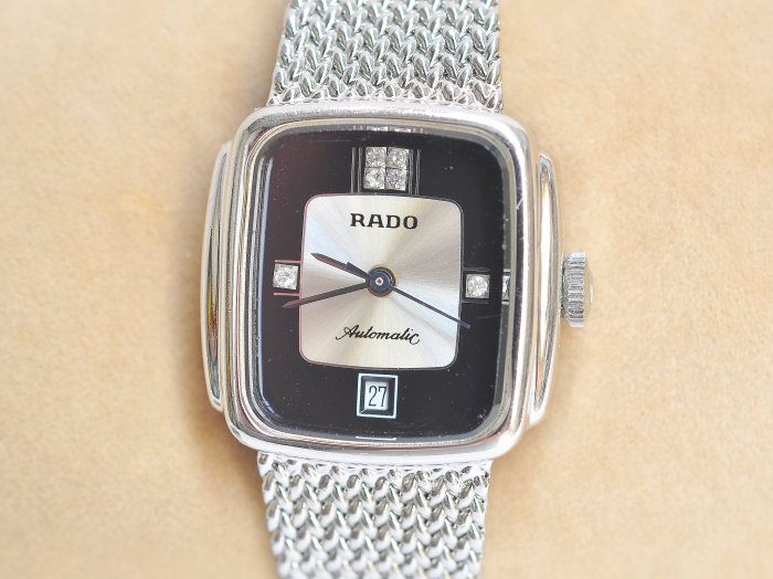 《寶萊精品》RADO 雷達銀藍白方型自動女子錶