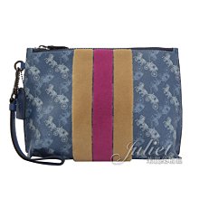 【茱麗葉精品】全新精品 COACH 專櫃商品 86113 馬車LOGO印花條紋大手拿包/萬用包.藍 現貨