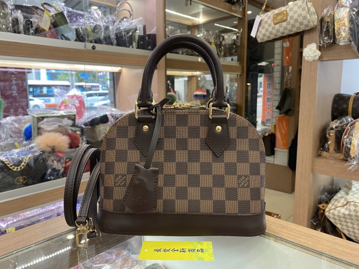 ☆最愛二手精品☆ LV Alma BB 全新咖啡色棋盤格金釦貝殼包斜背包兩用包 N41221 C2170