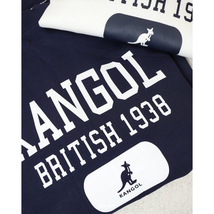 帝安諾-實體店面 KANGOL 袋鼠 英國 美式復古 LOGO 白色 藍色 落肩 大學T 男女款 62551003
