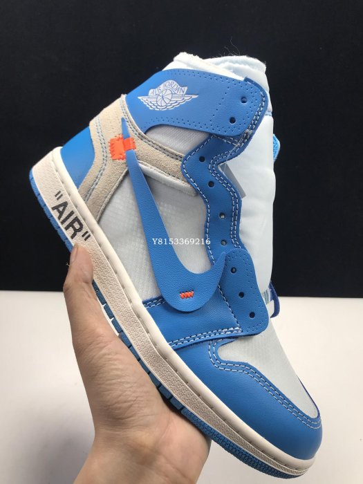 Air Jordan 1  Off White AJ1 北卡藍 時尚耐磨高筒籃球鞋 AQ0818-148 男鞋