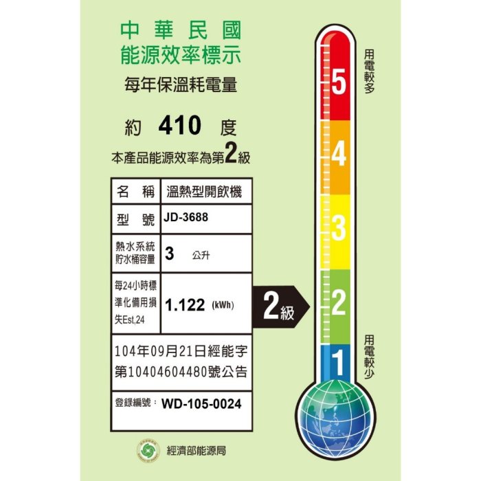 《可議價》晶工牌【JD-3688】單桶溫熱開飲機
