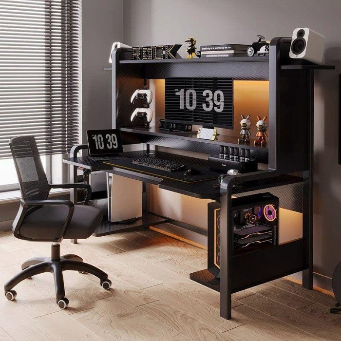 電腦桌臺式游戲電競桌椅組合套裝家用書桌書架一體電腦桌雙層臥室~定金