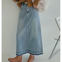 NANA‘S【O11052】費爾島❥復古~chic韓國氣質小眾設計款水洗毛邊牛仔長裙 現貨