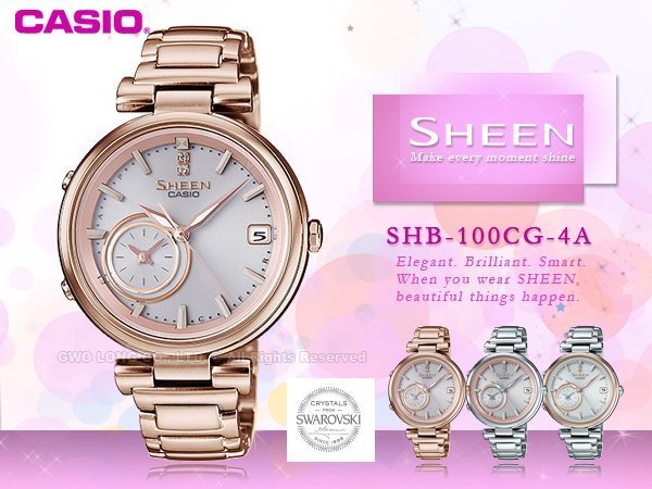 CASIO 卡西歐手錶專賣店SHEEN SHB-100CG-4A 女錶不鏽鋼錶帶藍牙太陽能