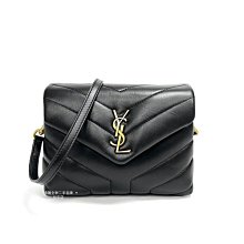 台中店  遠麗精品~I0814 YSL 黑牛皮LOULOU金釦山形紋TOY斜肩包678401