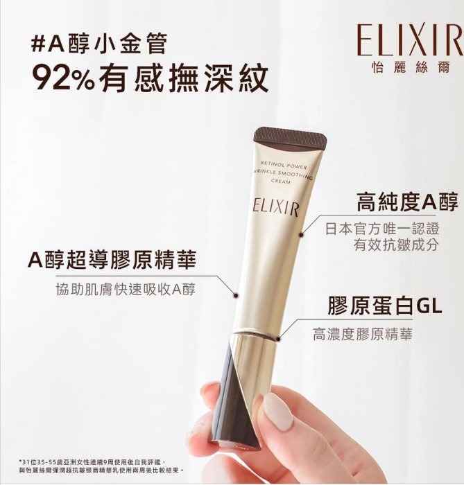 SHISEIDO 資生堂 ELIXIR 怡麗絲爾 膠原A醇超導抗皺精華 A醇小金管 15g