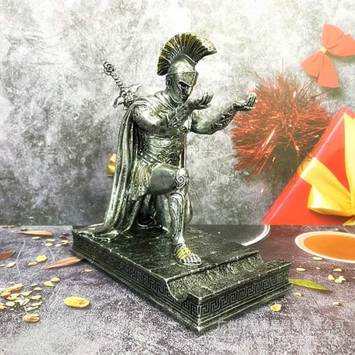 羅馬帝國勇士筆座帶銅像手機座身穿盔甲英雄跪姿筆架手機支架Y9739