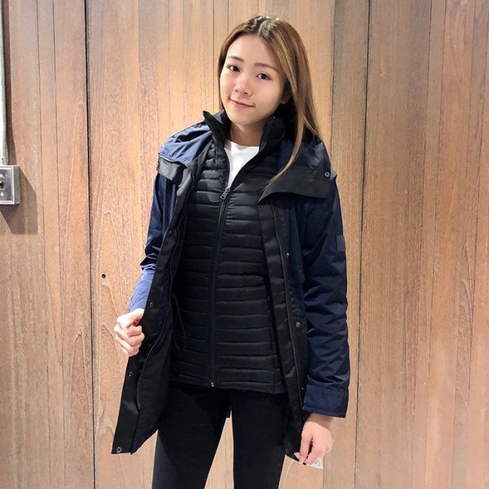 美國百分百【全新真品】Armani Exchange 外套 風衣 長大衣 夾克 AX 兩件式 羽絨 女 深藍 H486