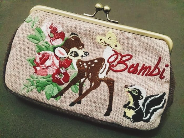 迪士尼 (正版 日本代購) 愛麗絲 小鹿斑比 Bambi 電繡 刺繡 口金包 零錢包 化妝包 收納包 絕版品