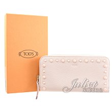 【茱麗葉精品】【全新精品 優惠中】TODS 專櫃商品 經典LOGO豆豆裝飾小牛皮拉鍊長夾.淺粉 現貨