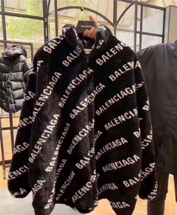 BLACK A】精品Balenciaga 19秋冬新款黑色毛毛eco-fur環保皮草logo拉鍊