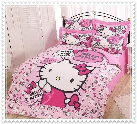 ♥小花花日本精品♥Hello Kitty 嗨~你好嗎系列單人三件式床包被套組純棉(粉)