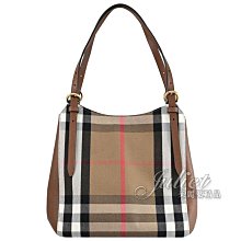 【茱麗葉精品】全新商品 BURBERRY 專櫃商品 8073786 CANTERBY 經典格紋棉麻肩背包.咖邊  現貨