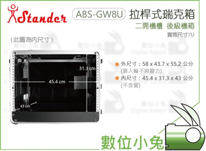 數位小兔【Stander 江楠 ABS-GW8U 拉桿式 瑞克箱】拉桿機箱 附輪 音響 二開機櫃 舞台 音響設備 瑞可箱