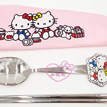 ♥小公主日本精品♥HelloKitty 凱蒂貓 方便攜帶 不銹鋼環保餐具 筷子+湯匙 餐具組 附收納袋 01104608